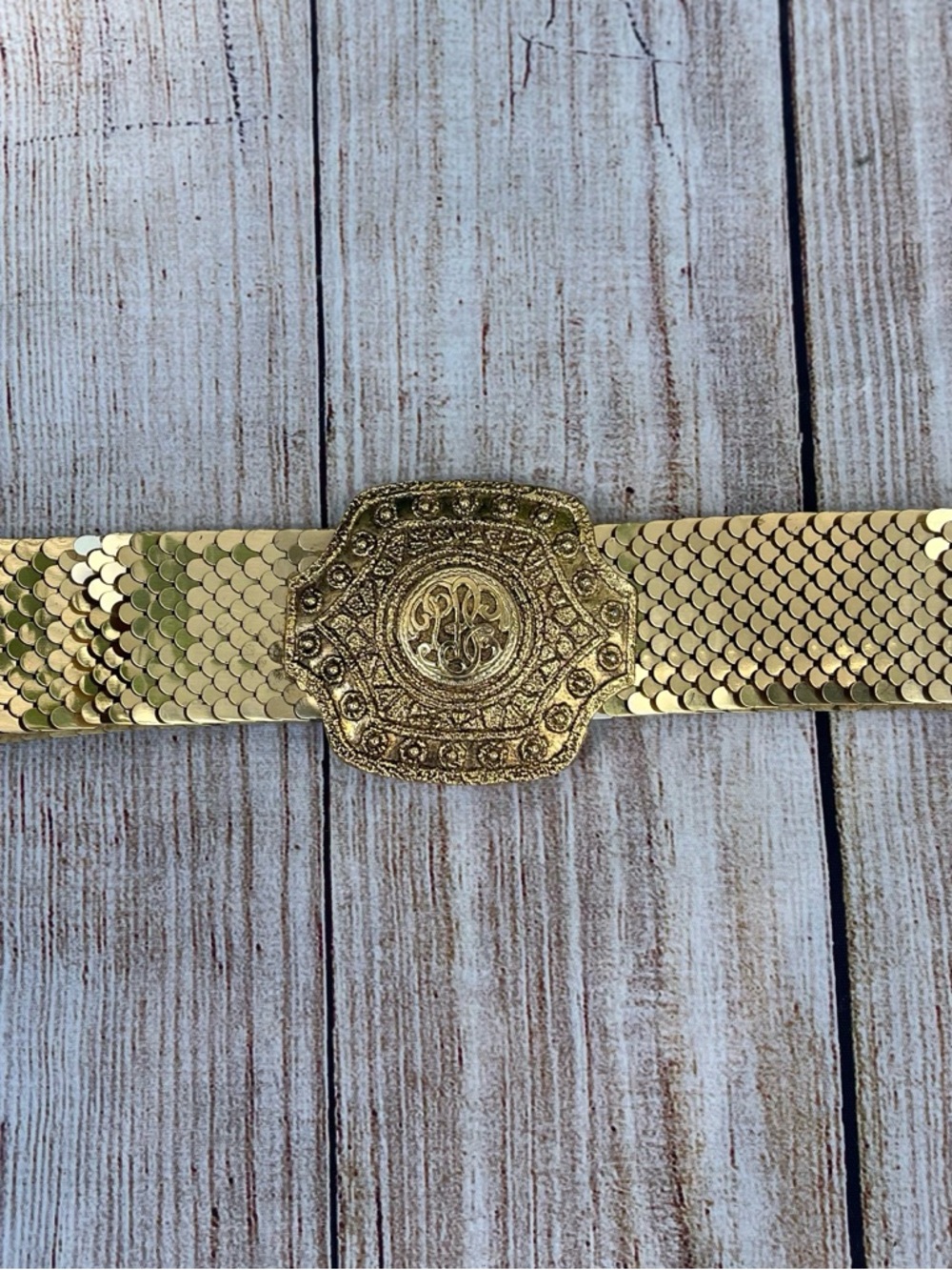 Vintage Bobby & Elaine Gold scale Stretchy Belt